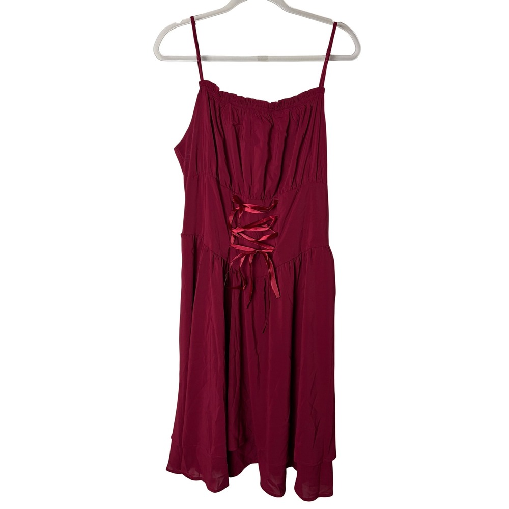 Scarlet Darkness Burgundy Corset Lace Up Smocked Midi Dress 2XL NWT